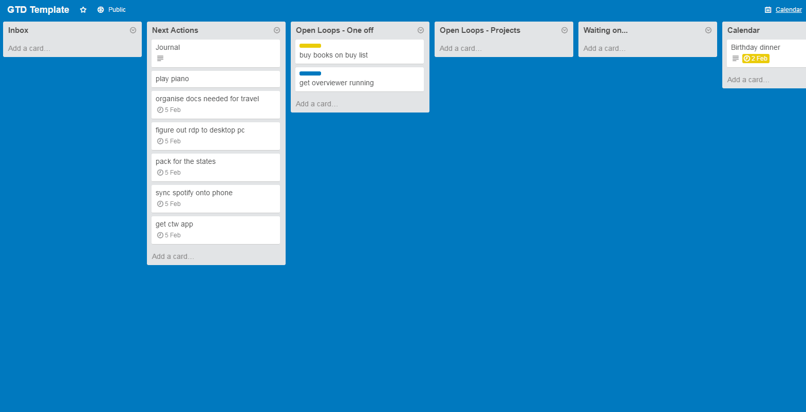 GTD Trello template